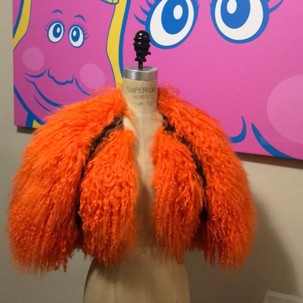Krizia Orange Mongolian Fur Bolero Jacket - Picture 1 of 8